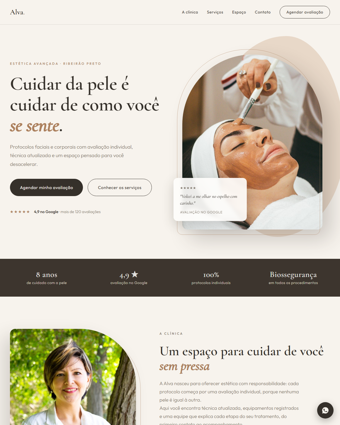 Exemplo de site entregue: clínica de estética com agendamento por WhatsApp